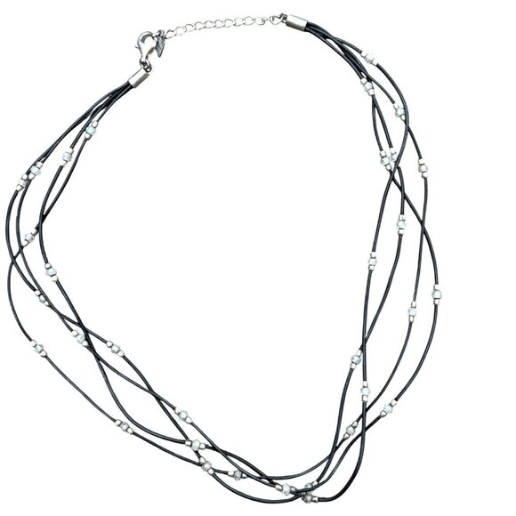 SILPADA Sterling Silver Four Strand Black Leather Cord Necklace EUC - Picture 2 of 6